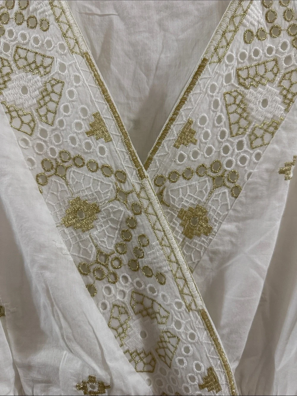 Soft Surroundings PS Petite Small White Gold Embroidered Cotton Midi Dress Boho